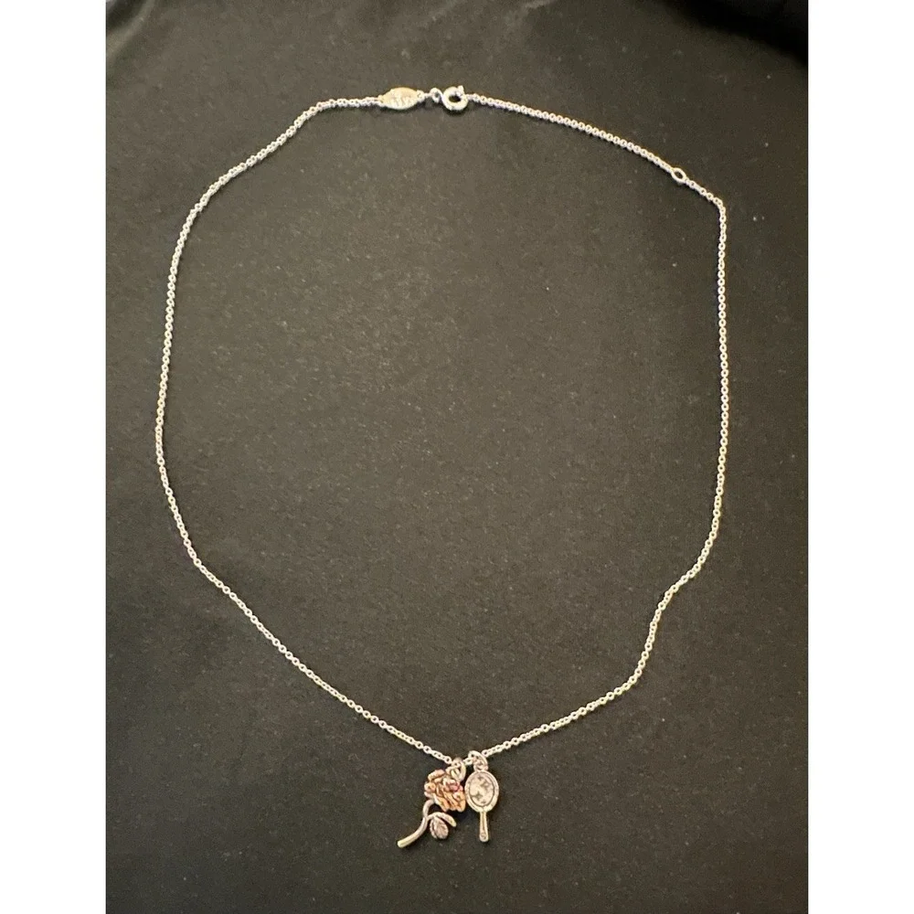 Disney Beauty And The Beast Enchanted Rose & Mirror Necklace Adjustable Chain